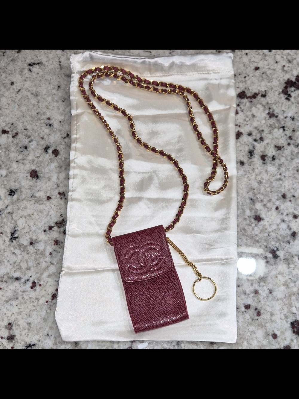 VINTAGE Chanel Caviar Pouch On Chain Burgundy Gold Crossbody Karl Lagerfeld RARE